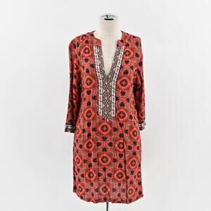 Jets Australia Dress‎ Sz 6 Red Medallion Cover Up Tunic Shift Mini Boho Festival